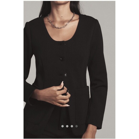 Anthropologie Maeve Scoop Neck Cutaway Blazer Sz Lg Black - Picture 2 of 9